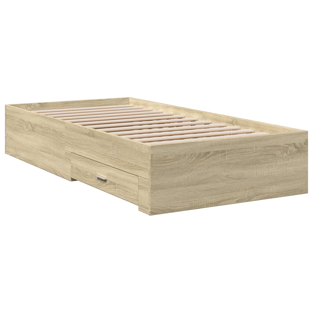 Bed Frame with Drawers Sonoma Oak 75 x 190 cm Engineered Wood