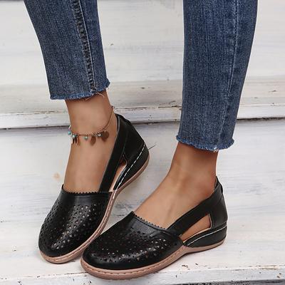 New Casual Round Head Flat Bottom Hollow Hole Single Shoe Women's Large Size