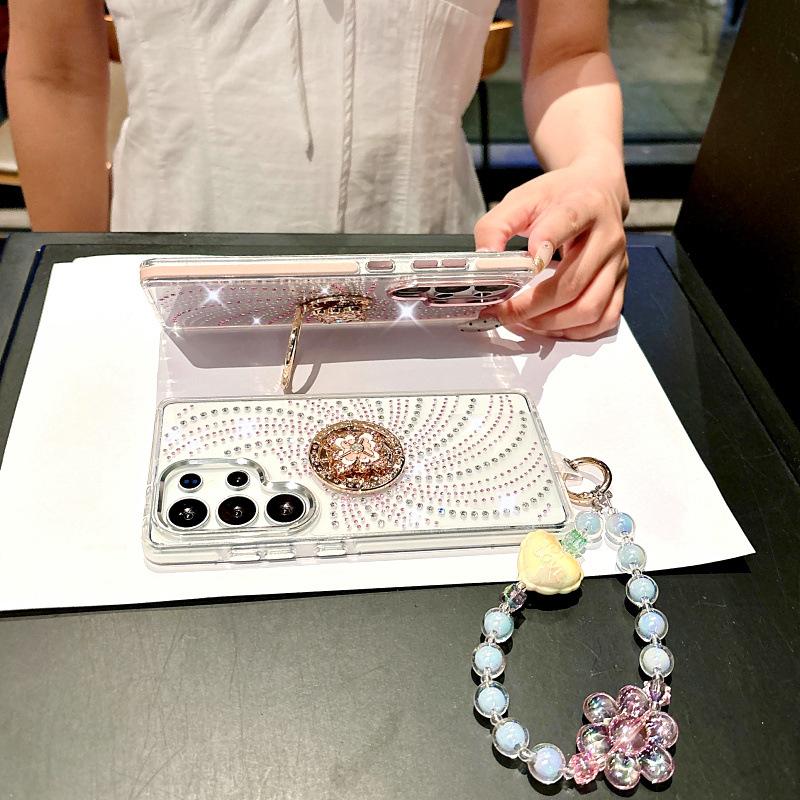 Suitable for Samsung S25 Rhinestone Phone Case S24ultra Flow Flash Drill 23plus Flower Ring Support