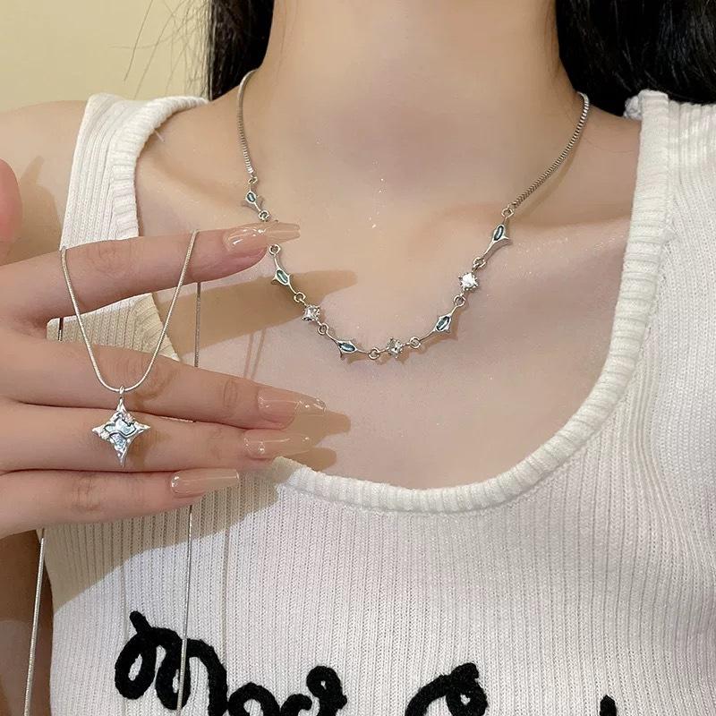 Starlight Necklace, Quadrilateral Star Pendant Double-layered Layered Necklace, Women's Summer Accessory Collar Chain