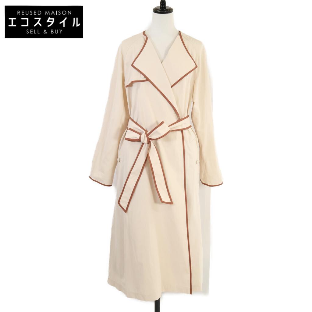 ESTNATION Cotton linen piping long coat coat 36 IvoryUsed