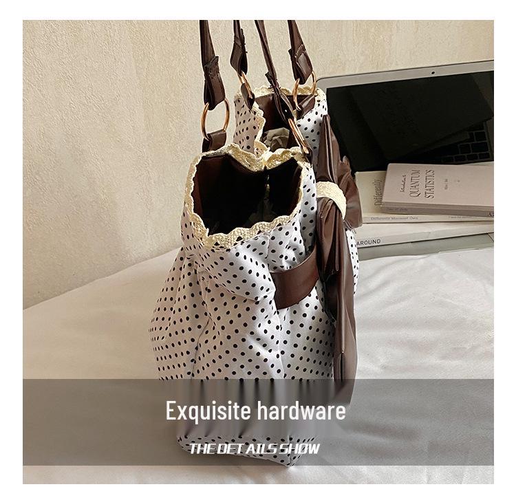 Frühling/Sommer 2026 Gepunktete Schleife Spitze Große Kapazität Schultertasche für Damen