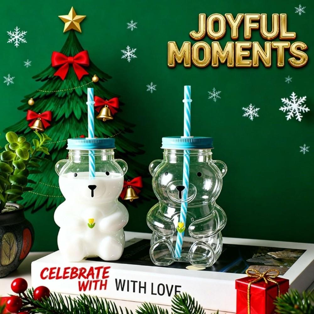 Mit Deckel Bär Glasbecher Transparent Bär Strohhalmbecher Niedlicher Teddybär Glasbecher Heimbar