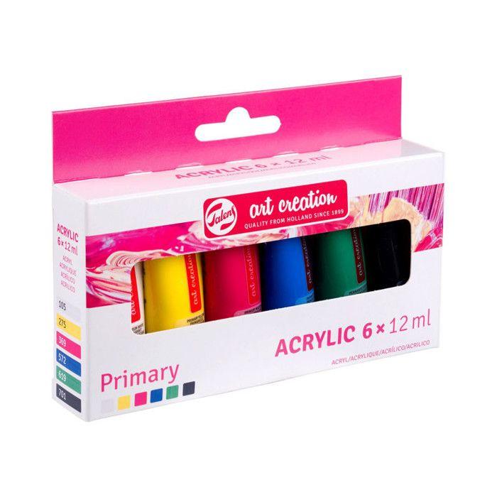 Peinture acrylique - Couleurs primaires - 6 tubes de 12ml - Talens Art Creation