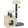 Cat Scratching Tree 92 cm Tall with House, Bed, Sisal Posts and Ball, Cream White