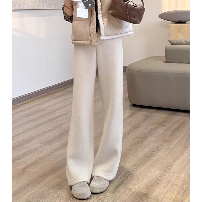 2026 Early Spring Women's High-Waisted Woolen Wide-Leg Sweatpants - Slimming, Drapey, Loose Straight-Leg Casual Trousers