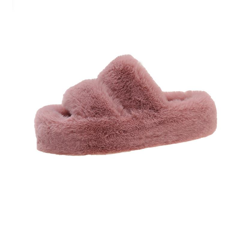 Premium sense outer wear thick bottom fluffy slippers women's 2025 new thick suede one-word drag~ autumn and winter velvet 5CM cotton drag