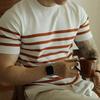 2023 Men's Summer Striped Loose Casual T-shirt - Versatile, Trendy, Color-Blocked Design