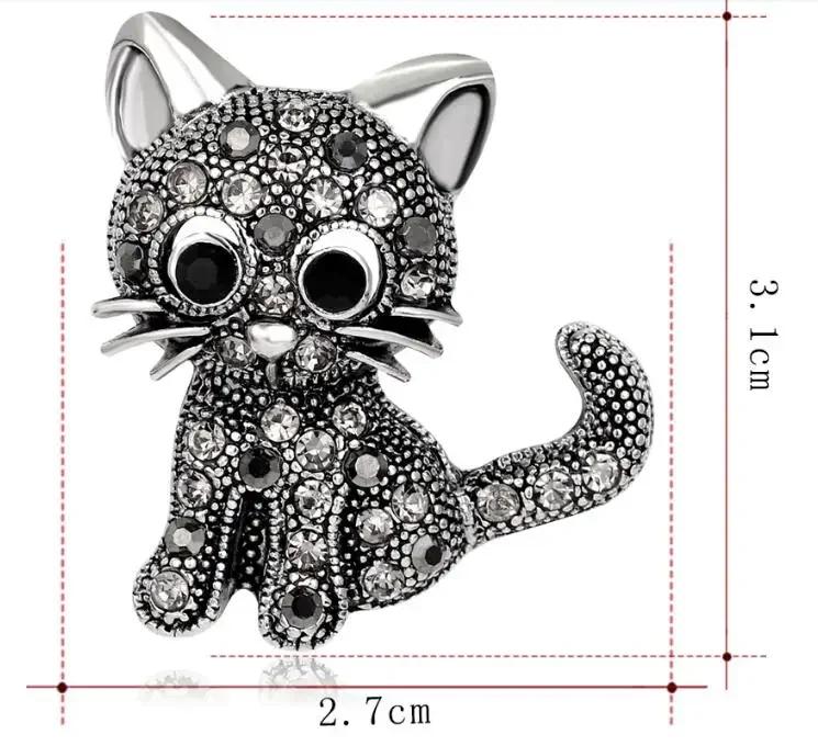Trendy Full of Rhinestone Small Cat Brooches for Women Unisex Animal Pins Casual Party Accessories Gifts