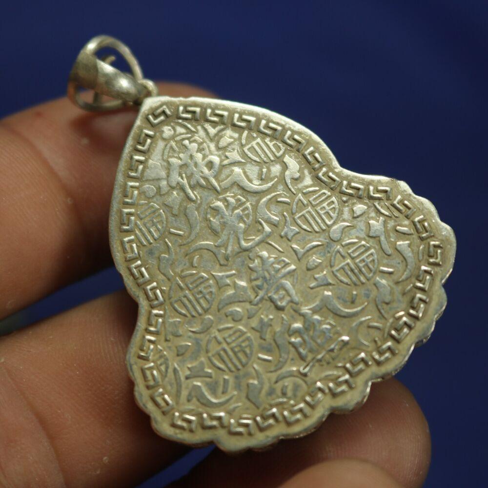 Tibetan Buddhism Tibet Silver Carved Buddha Lucky Amulets Necklaces Pendants