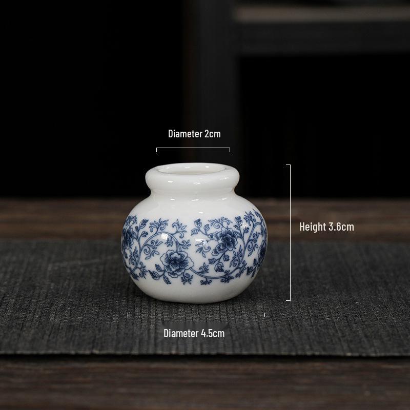 Mini Retro Blue & White Porcelain Hydroponic Pennywort Vase for Tea Ceremony Decoration