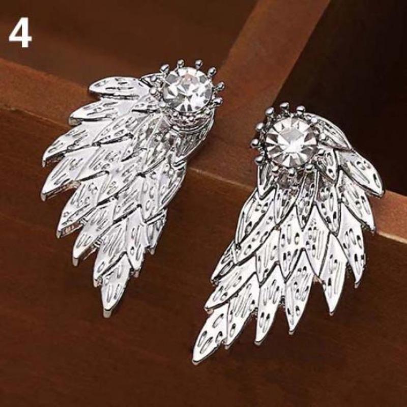 Women Retro Gothic Cool Jewelry Angel Wing Rhinestone Ear Jacket Earrings
