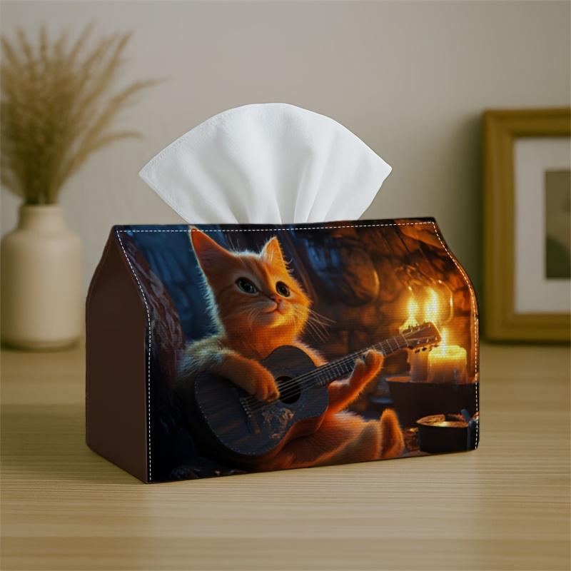 1pc Party Tissue Box, Fantasy Warm Dramatic, Multifunctional Tissue Holder, Cat Animal Guitar Illustration, Outdoor Party Supplies, Everyday Desktop T