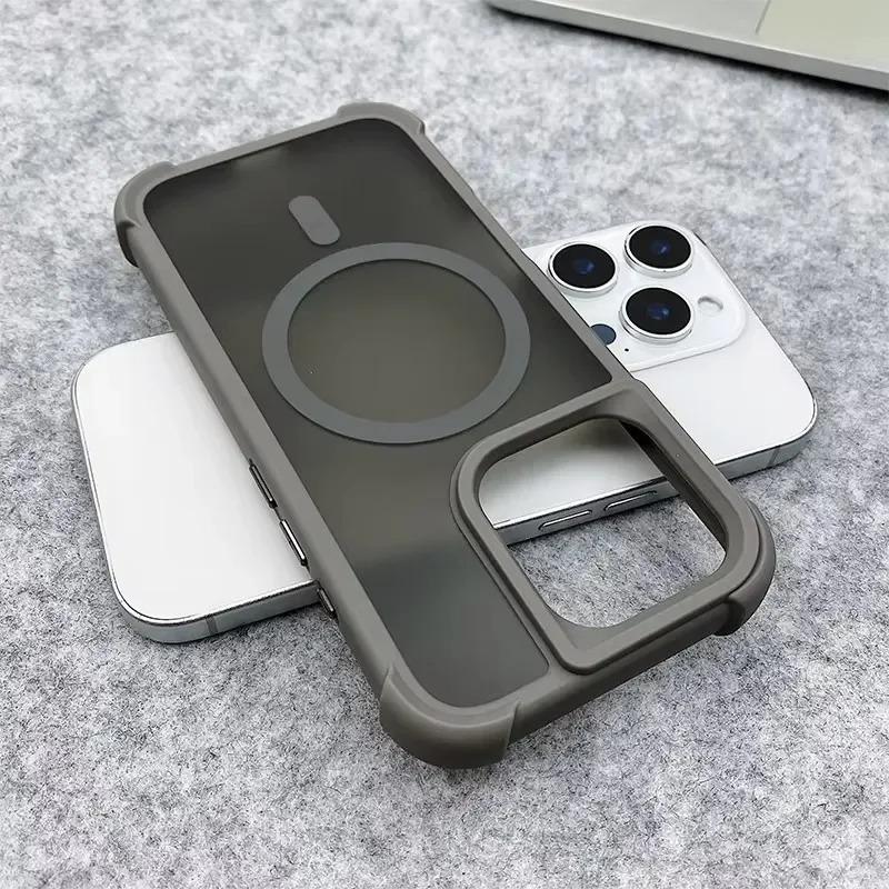 Magnetic Luxury Matte Fall Prevention Armor Shockproof Case For iPhone15 14 13 12 11 16Pro Max Wireless Charge For Magsafe Cover