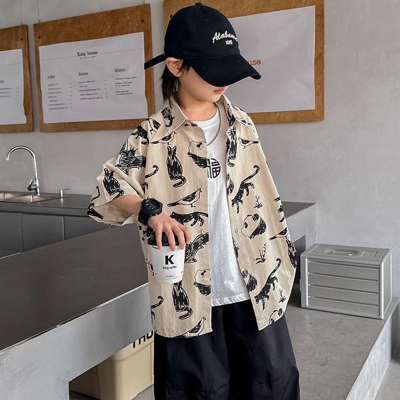 Boys Summer Short Sleeve Shirt Trendy Korean Casual Top for Kids