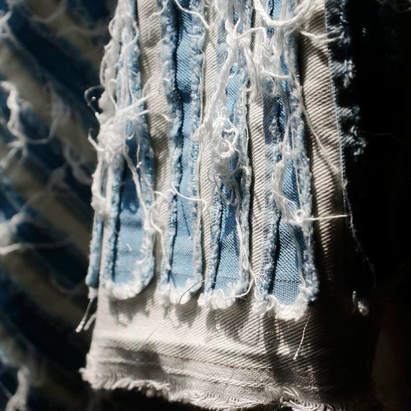 Ripped Tassel Vintage Denim DIY Fabric Washed Distressed Rough Selvedge Creative Decorative Clothing Designer Fabric