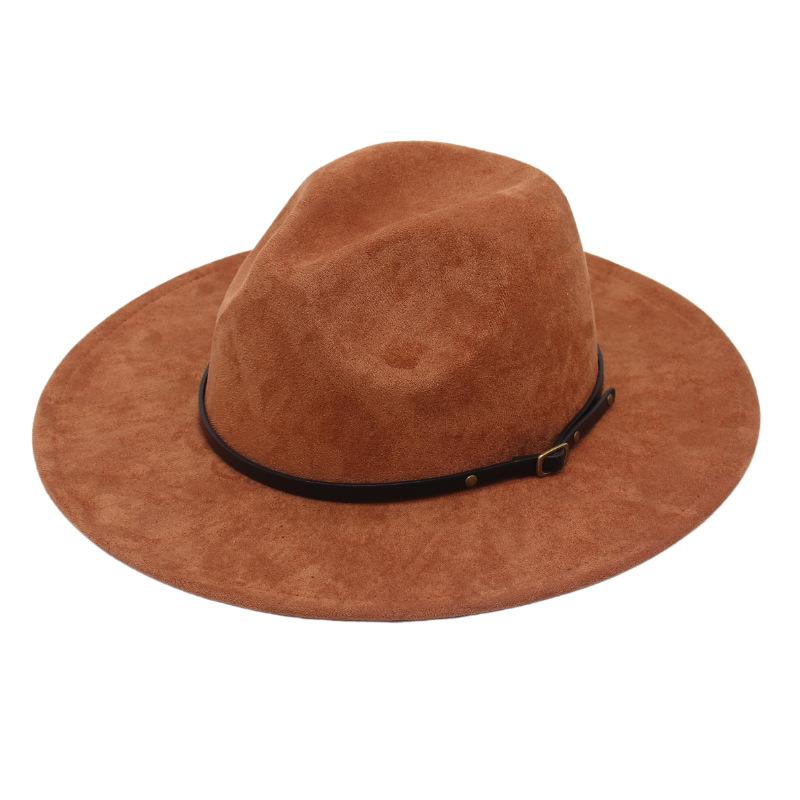 Big Brimmed Top Hat Imitation Suede Jazz Hat Spring Summer Felt Hat Gentleman'S Hat