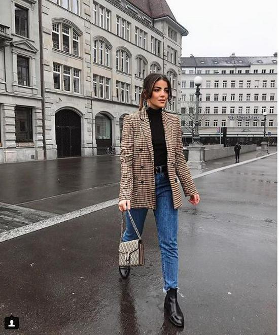 European & American Style Women's Plaid Double-Breasted Suit Jacket - Autumn 2024 Top 5 Colors