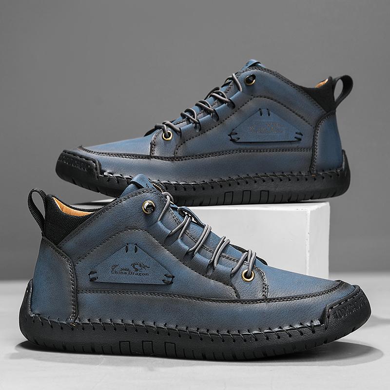 Cusute manual Cizme pentru bărbați din piele Piele naturală Pantofi casual din piele pentru bărbați Cizme de gleznă pentru bărbați Pantofi casual Mărime mare Pantofi de lucru