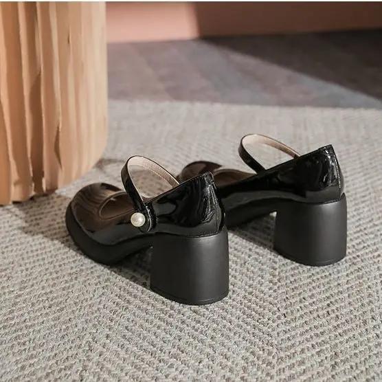 Fashion Pearl with Medium Heels Round Toe Square Gothic Mary Jane Japanese Style Lolita Ladies Footwear Women's Shoes Beau Today on Sale