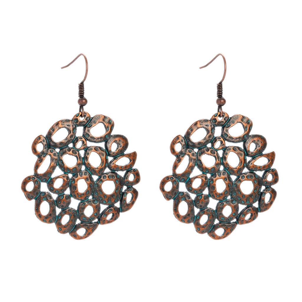 Antique Bronze Metal Earrings Vintage Geometric Round Triangle Dangle Pendientes Earrings Women's Ethnic Indian Jhumka Zircon