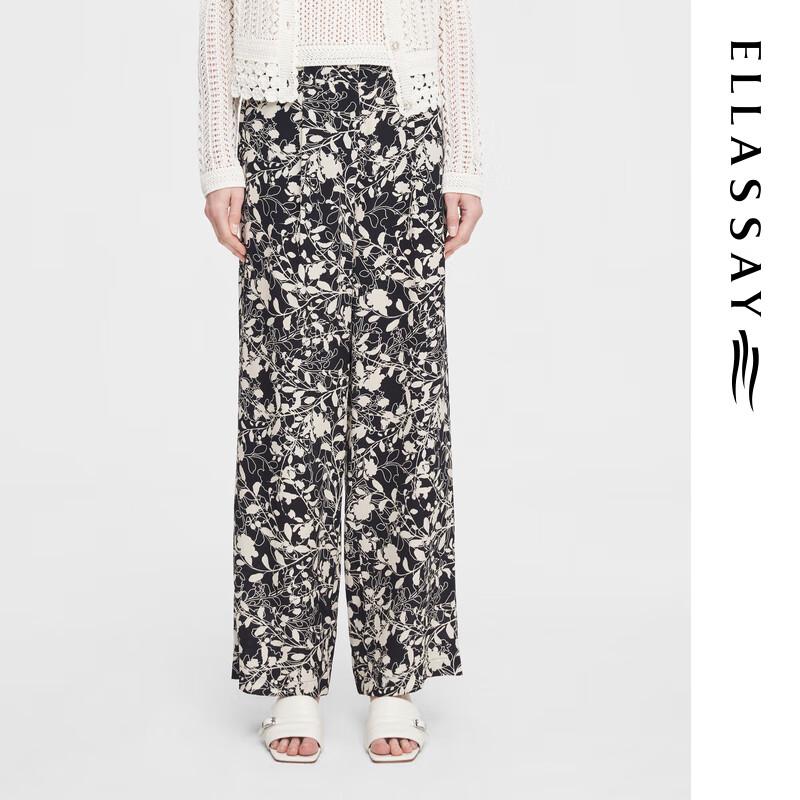 

ELLASSAY Women s Subtle Print 100% Silk Wide-Leg Pants M