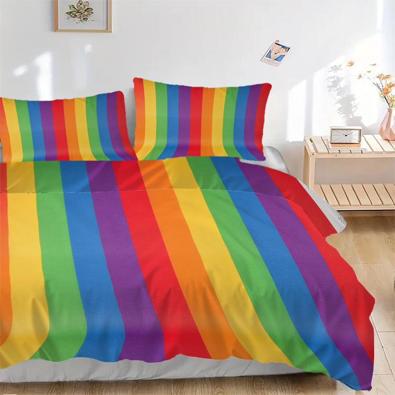 Rainbow Stripes Bedding 3 Piece Set HD Print Duvet Cover Pillowcases for Teens Adult Bedroom Decoration Christmas Gift