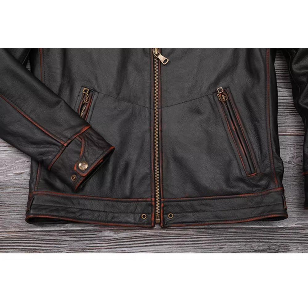 Chinese Size Genuine Cowhide Leather Men Leather Jacket Jackets Hand Edged Coat Men Leather Jacket Autumn