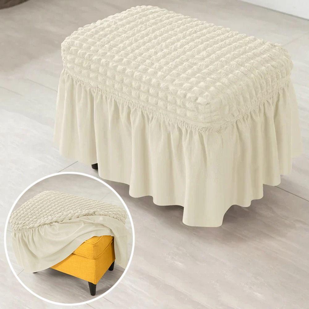 Universal Stool Cover Seersucker Footrest Slipcover Easy Install Ottoman Protector  Dining Room