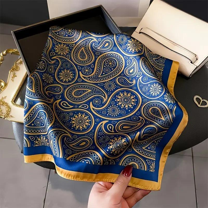 Women's Korean Style Retro Printed Imitation Silk Scarf for Professional and Casual Use