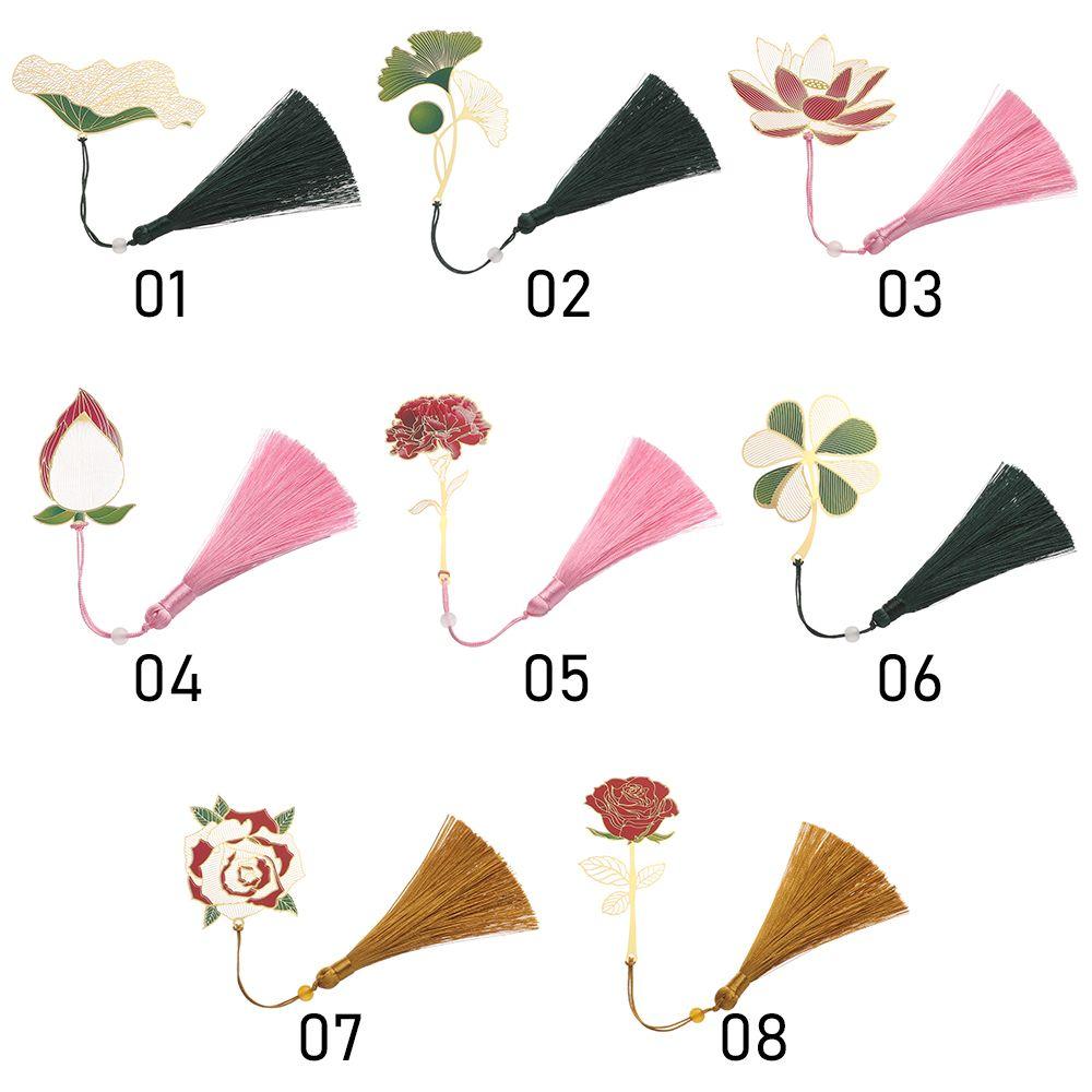 Retro New Pendant Tassel Chinese Style Hollow Painted Book Clip Brass Bookmark Pagination Mark