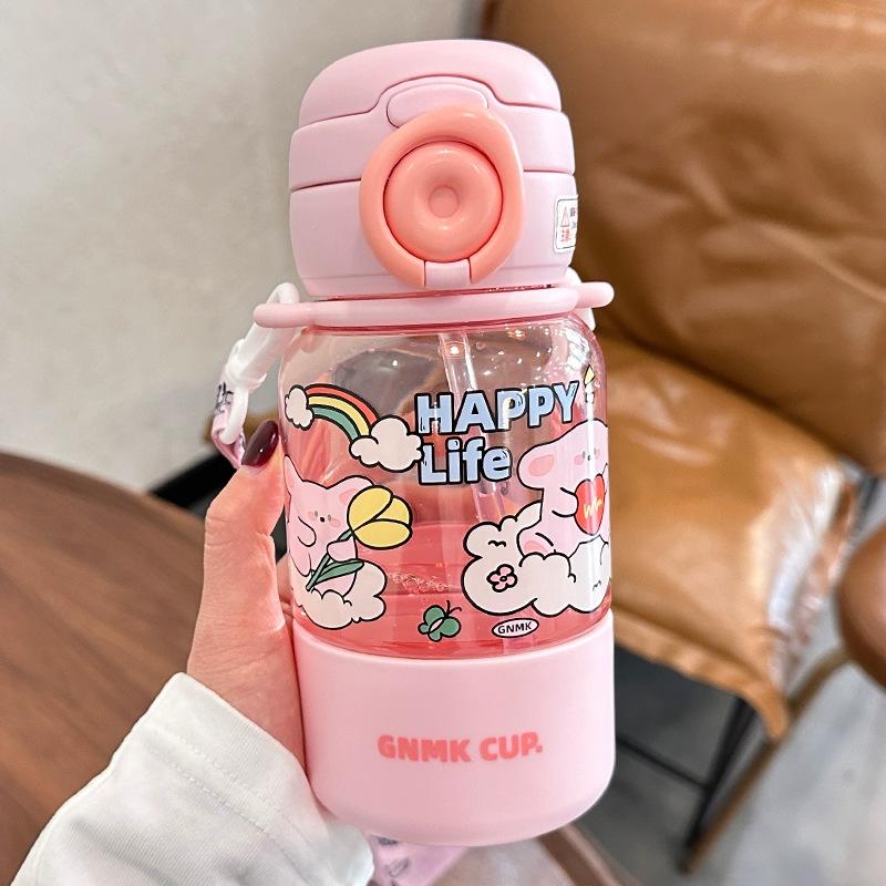

Tritan Kids Triple-Use Straw Water Bottle - Large Capacity, Portable, Crossbody School Cup 600ml