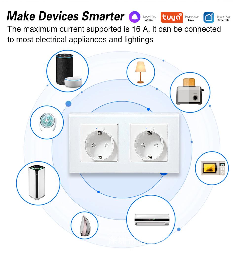 Model 153 Smart WiFi Wall Socket with Tempered Glass Panel - Alice Voice App Compatible