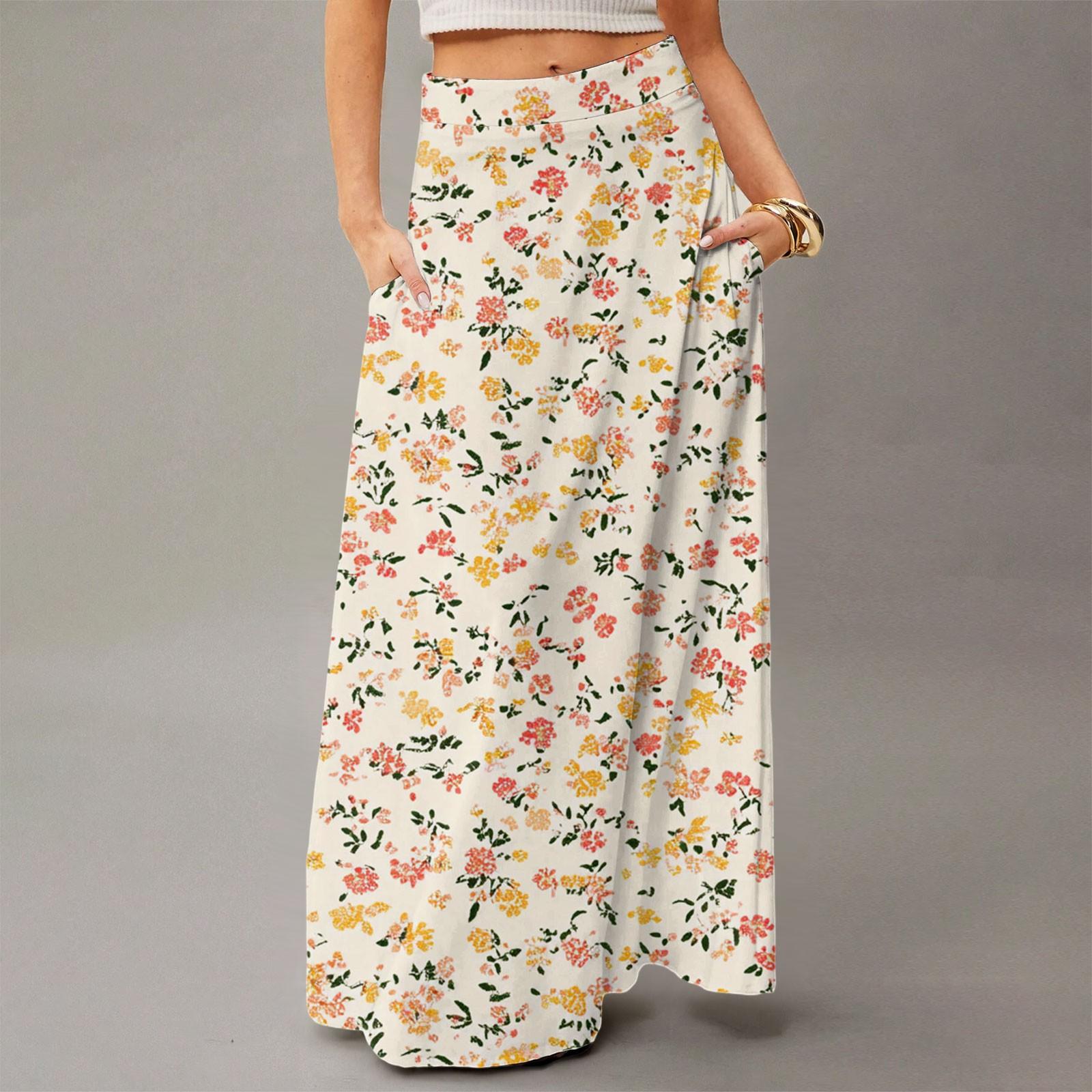 

Женское летящее платье макси обычное повседневное летнее с цветочным принтом в богемном стиле юбка XL бежевый