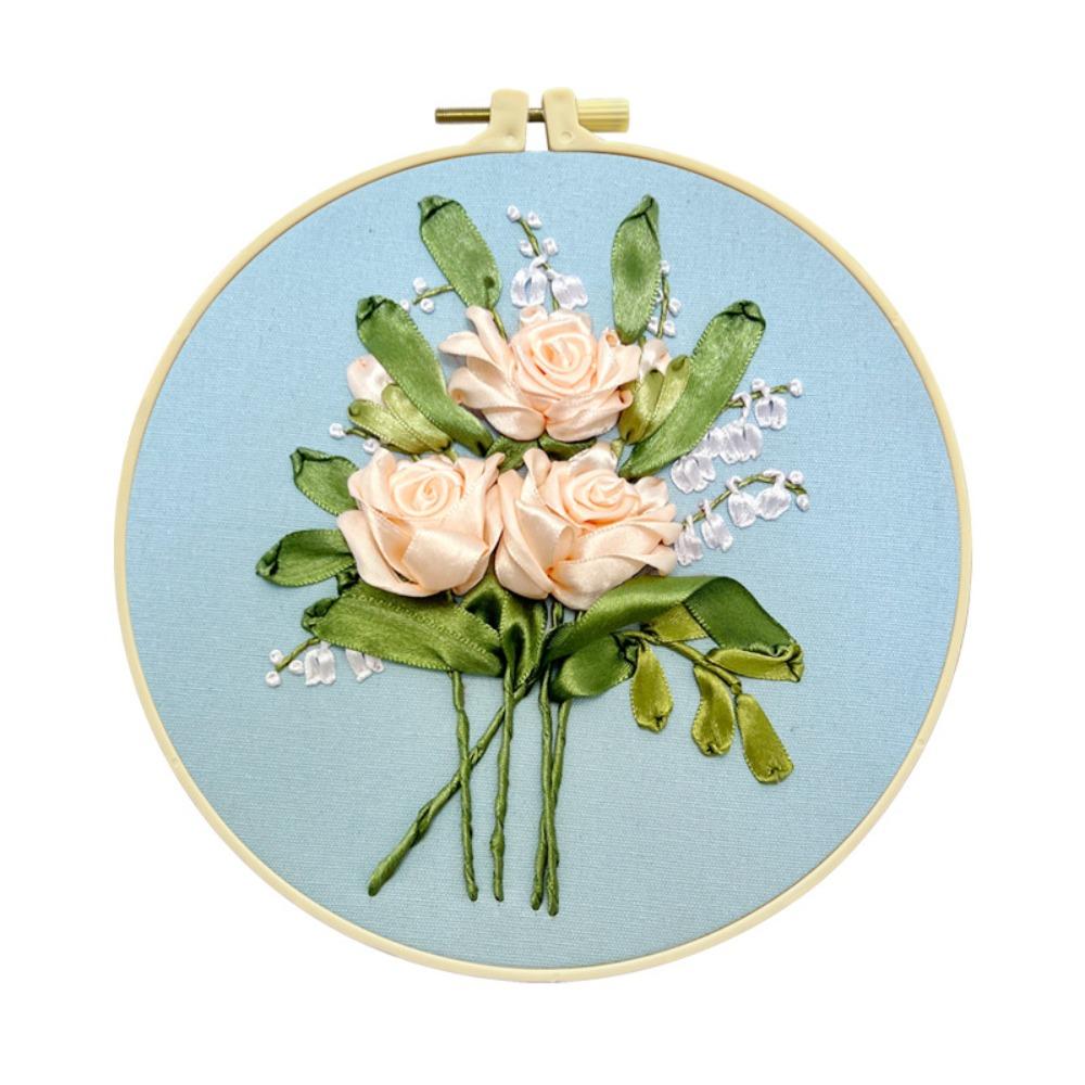 Floral Patterns Flower Ribbon Embroidery Kit Colorful Embroidery Set Cross Stitch Set Beginner