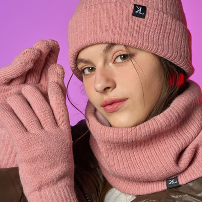 

KOLEAT [Версия для установки] Женский комплект шапка, перчатки, шарф из настоящего трикотажа [6 цветов] Pink_FREE