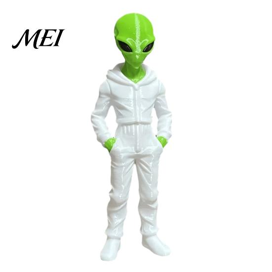 3D Printed Alien Statue Wearing Hoodie Statue, Green Figurine, Collectible Figurine Sculpture, Sci-Fi Desktop Decoration Gift for Lovers Sci-fi
