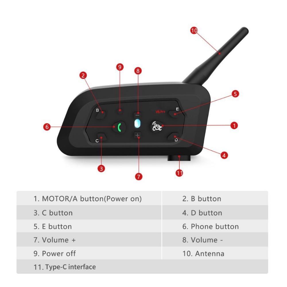 Zestaw słuchawkowy Bluetooth V6 Plus Smart Motorcycle, obsługa telefonu z muzyką GPS, wodoodporny interkom wielofunkcyjny