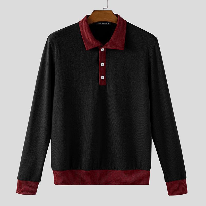 

INCERUN Осень Мужские Топы Пуловеры Повседневные Свободные С Длинным Рукавом С Лацканами Трикотажные Лоскутные S чёрный