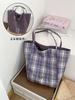 Contrast Color Women's Plaid Shoulder Bags Double Sided Large Capacity Female Shopping Bag Cartoon Dog Casual Tote Handbags