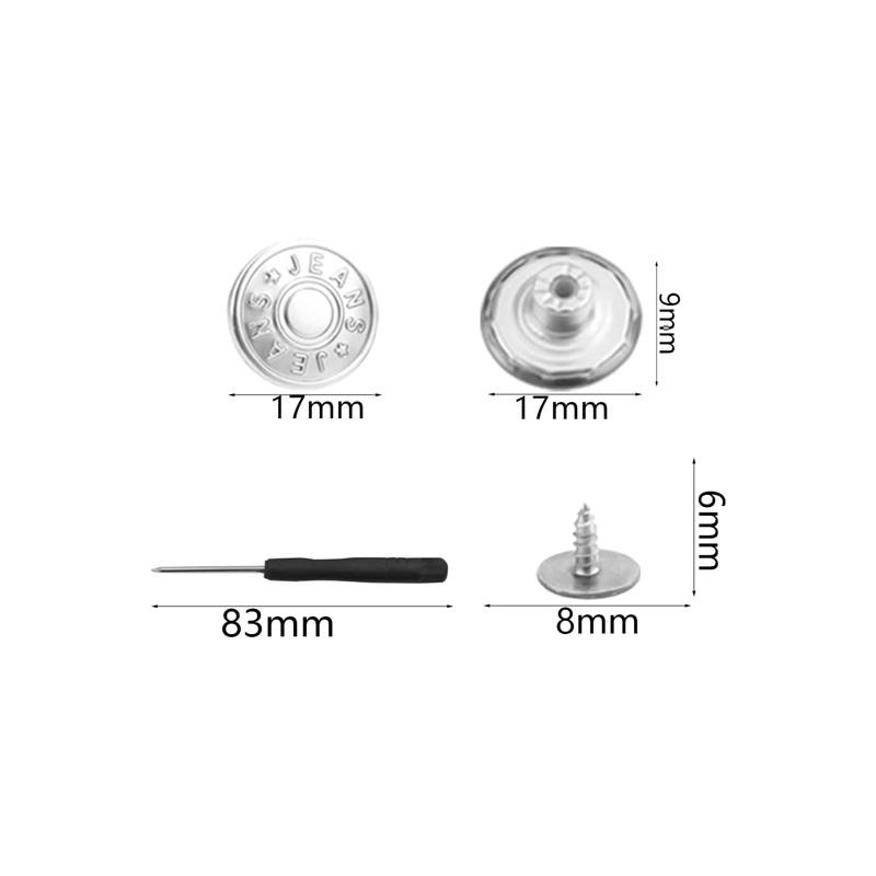 10Pcs Metal Jeans Button 17mm Adjustable Detachable Jeans Button Replacement No-Sewing Screw Button Repair Kit with Screwdriver
