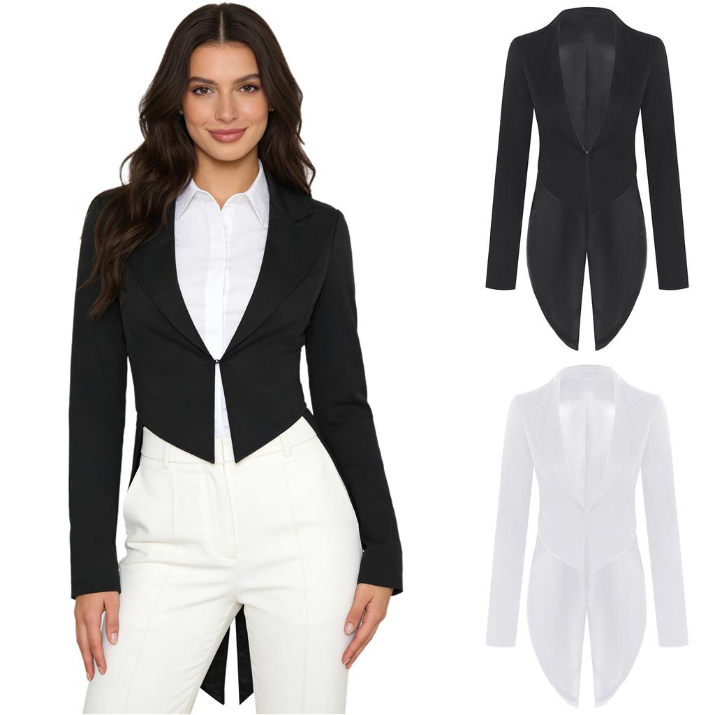 S-XL Donna Giacca Vintage Frac Revers a Punta Scollo a V Apertura Frontale Manica Lunga Giacca da Smoking Capospalla per Cocktail Cameriere Cosplay