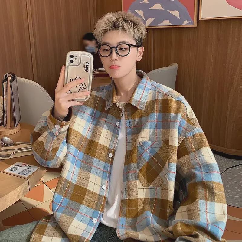 Unisex Retro Green Plaid Jacket - Spring & Autumn 2023, Loose Fit, Long-Sleeved, Non-Iron