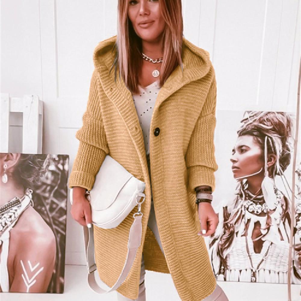 Cardigan for Women Autumn Fashion Button Front Casual Plain Long Sleeve Knit Loose Daily Long Hooded Cardigan Outerwear