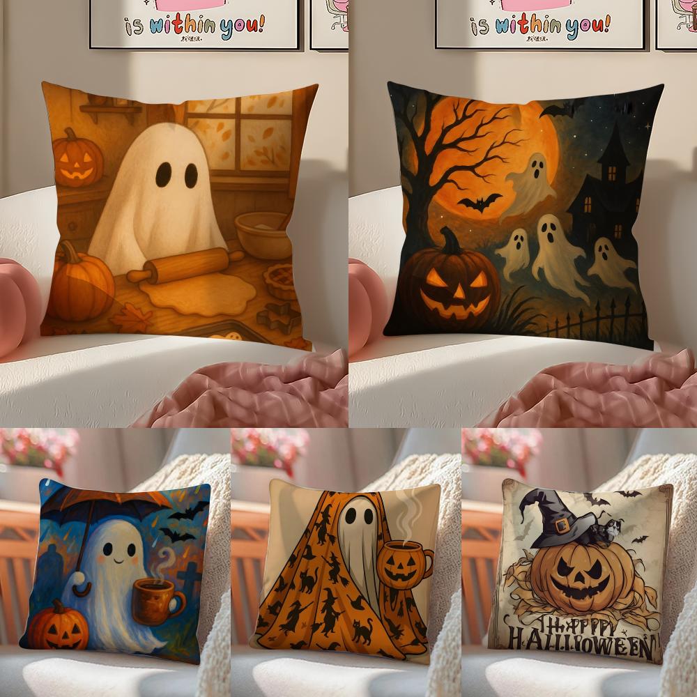 Halloween Funy Abstract Art Cushion Cover Linen Pillowcase Cover Soft Decor for Sofa Home Room