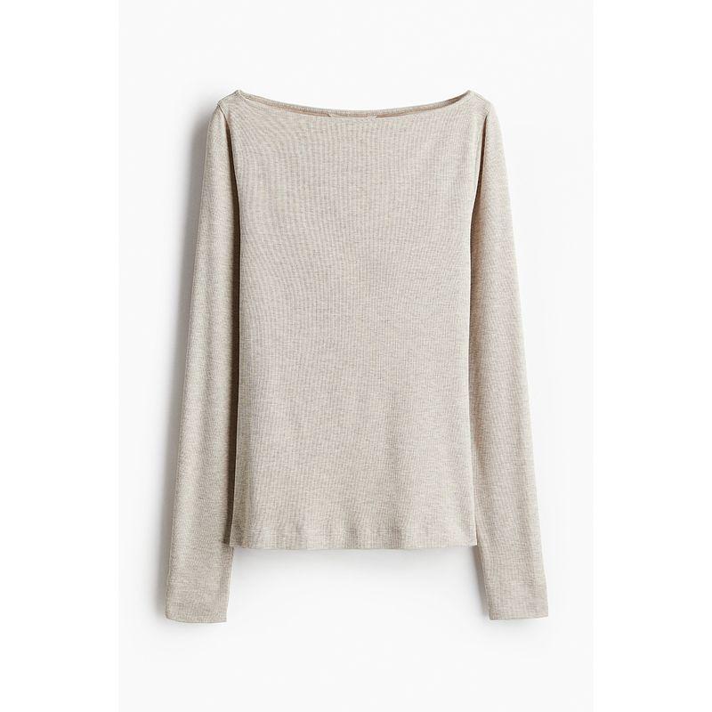 

HM Women s T-shirt Autumn Trendy Casual Simple and Comfortable Bottoming off-Neck Long Sleeves Tops 1240137 Mix light beige 165/96