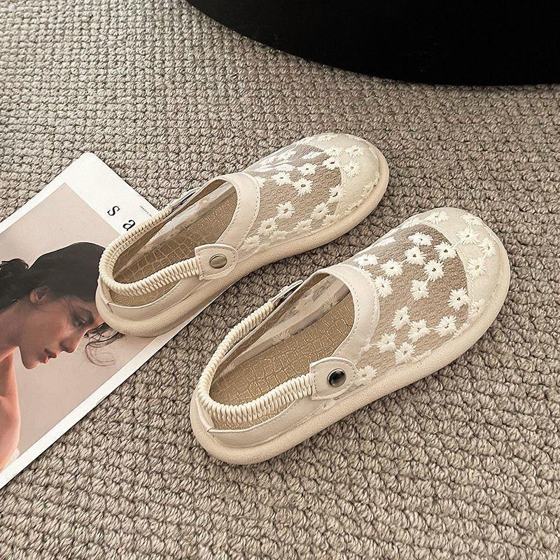 Women's Shoes 2025 Summer Linen Sandals,Two-wear Lace Breathable New Chinese-style Hollowed-out Chinese Style Slippers for Women