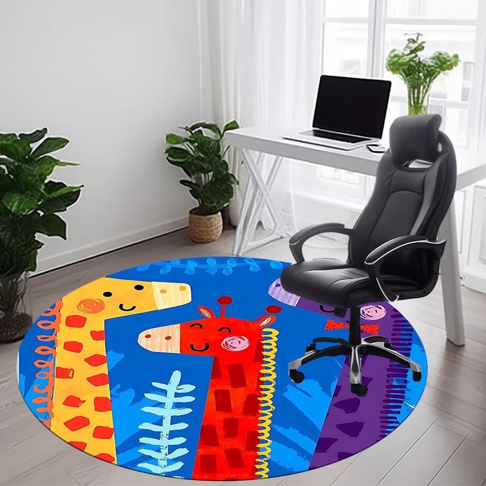 1PC Giraffe Print Office Round Area Rug, Indoor Mat Suitable ForOffice, Under Office Chairs Bedroom Living Room Home Decor, Room Deco, D153