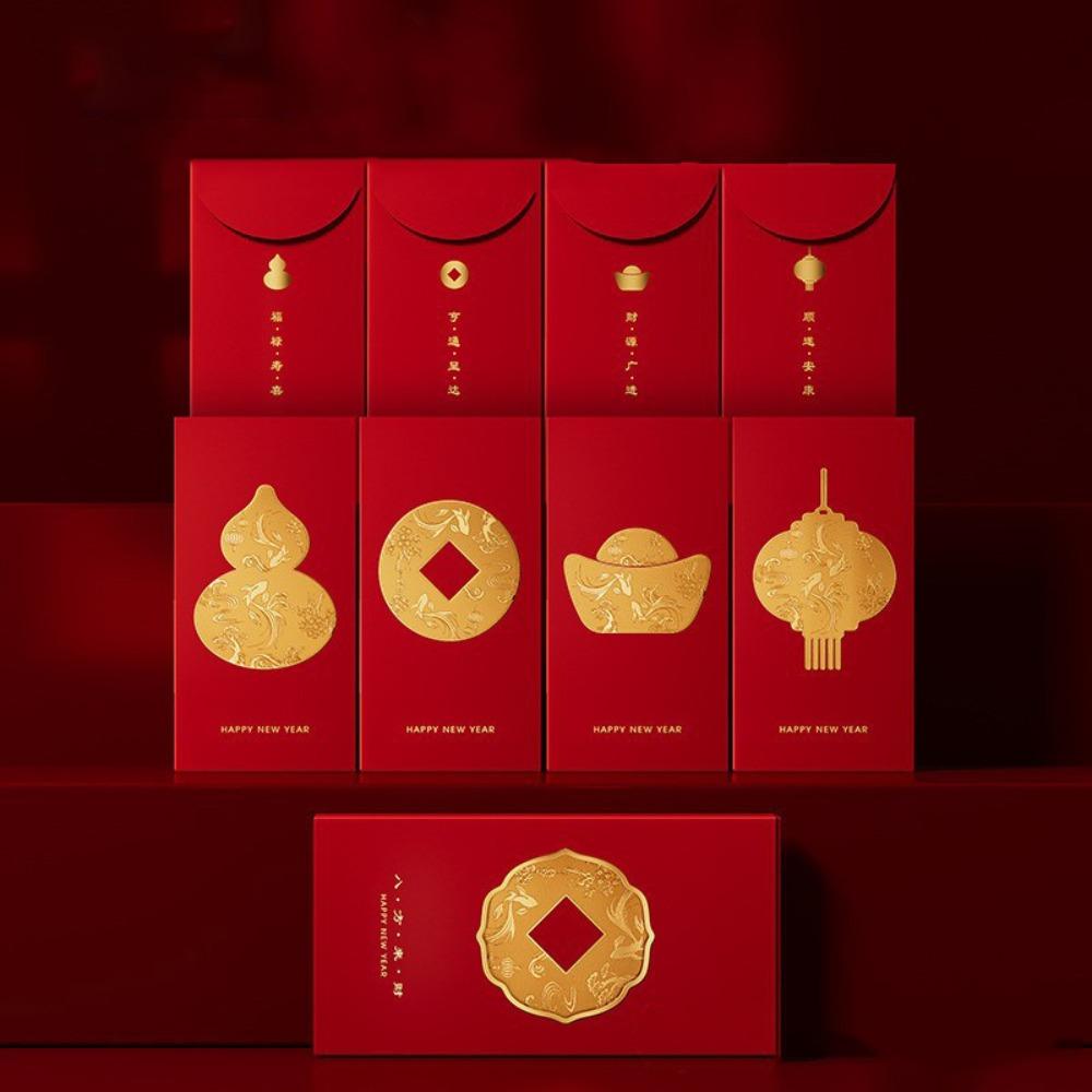 5/6/8pcs Traditional Red Packet Paper Luck Pocket New Year Blessing Red Envelope  Chinese Wedding