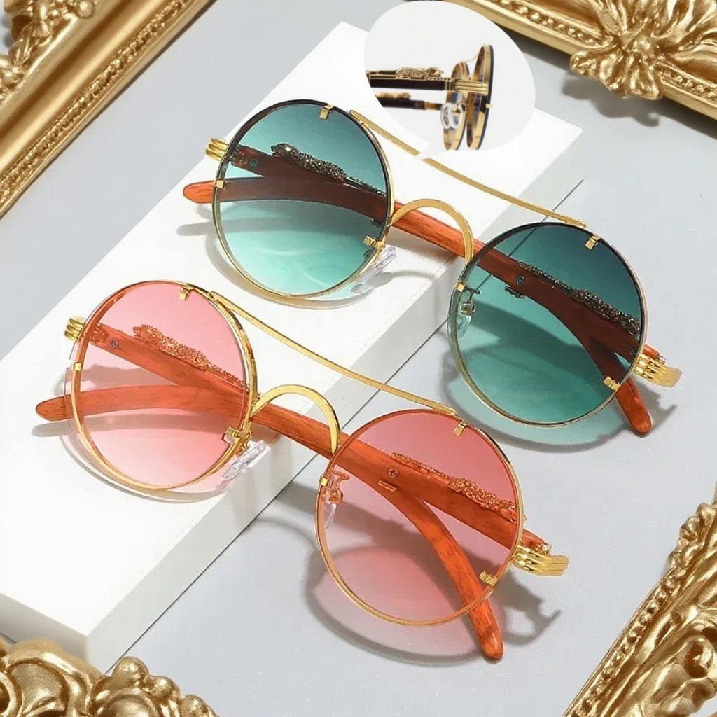 Summer Round Double Beam Leopard Head Sunglasses Fashion Luxury Metal Frame for Men Women Outdoor UV Protection